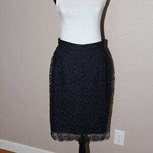 Uniqlo Womens Navy Blue Lace Pencil Skirt Size L Scalloped Hem